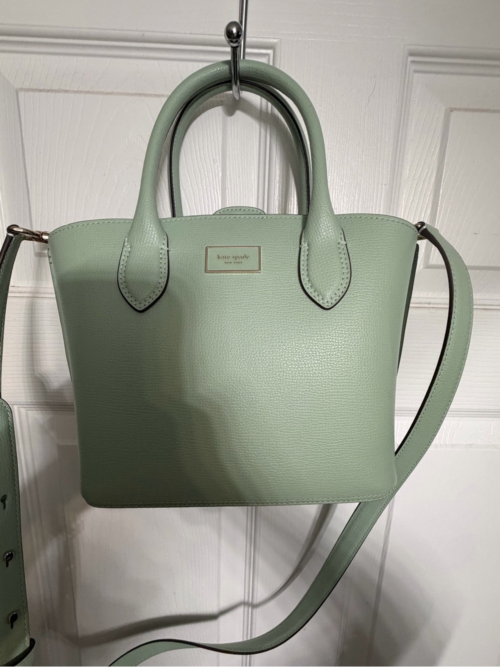 kate spade Mint Green Pebbled Leather Satchel with Crossbody Strap